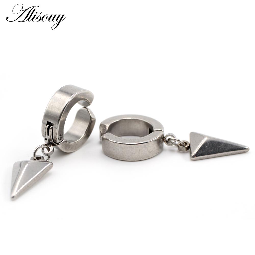 

Alisouy 2 шт. серьги-гвоздики Huggie Hoop из нержавеющей стали для женщин и мужчин, треугольные серьги-подвески в стиле панк-хип-хоп, готические серьги Style1 серебряный