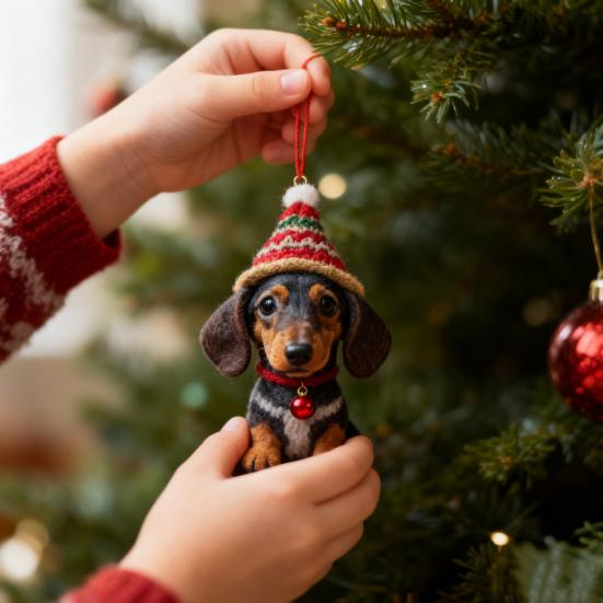 1/7Pcs Christmas Acrylic Dachshund Hanging Decoration Car Rearview Mirror Xmas Tree 2D Flat Santa Hat Dog Hanging Ornament Holiday Party Pendant