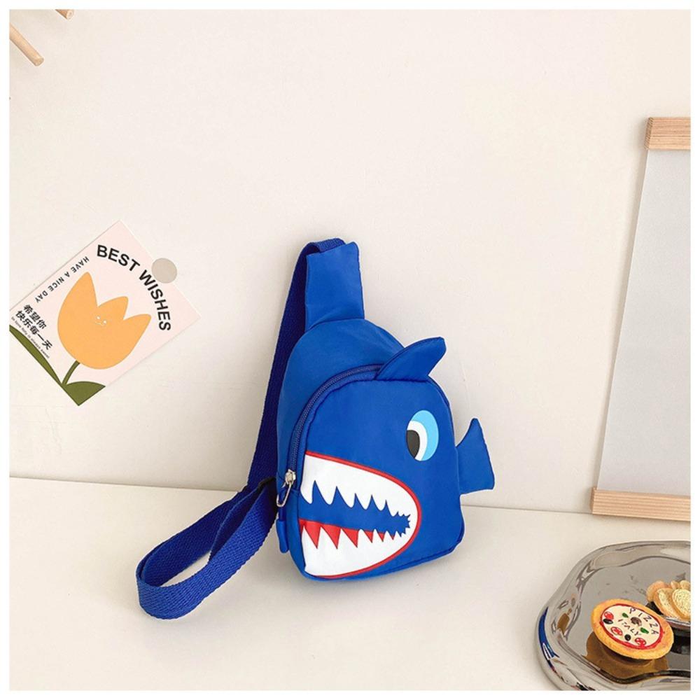 Canvas Shark Pattern Chest Bag Zipper Cartoon Shark Waist Bag Fashion Crossbody Chest Bag