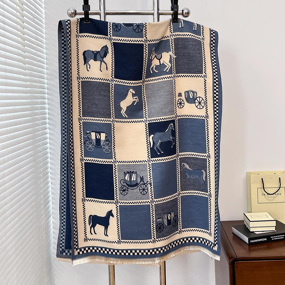 Pony's New Orange Imitation Cashmere Scarf, Women's High-end Carriage Jacquard Shawl, and a Scarf for Elders.