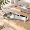 Display Tray with Ribbed Borderless Mirror Finish Serving Silver for Living Room, Dining Area,
