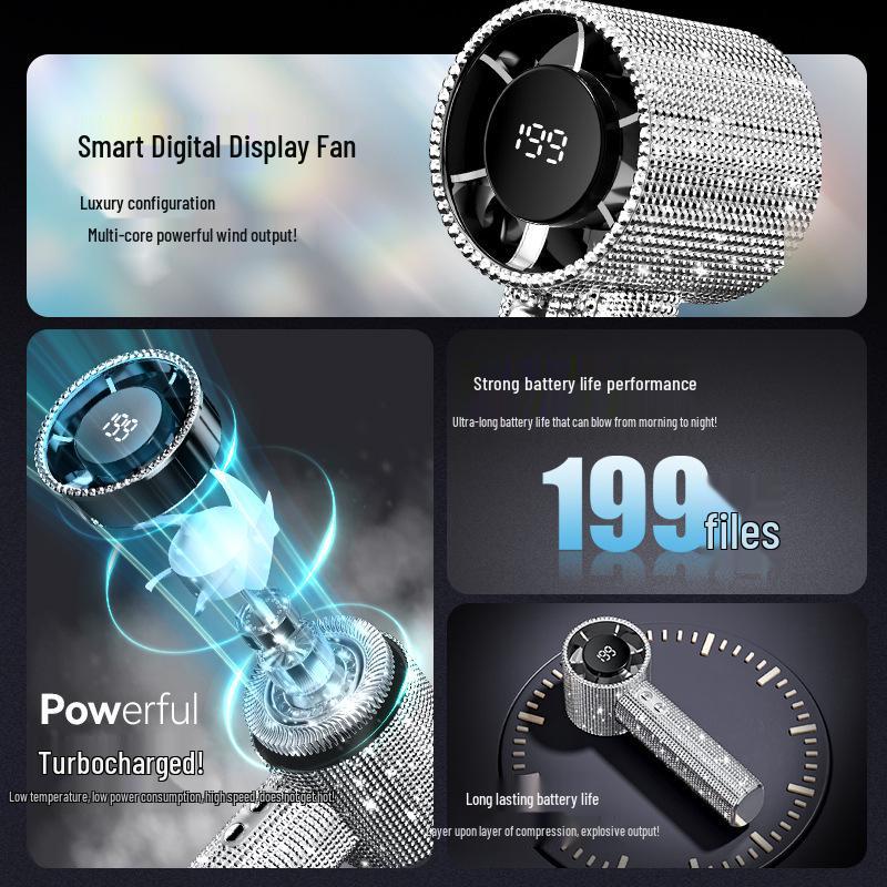 S5 Diamond Handheld Fan: 199-Speed Digital Display, High-Speed, Portable, Shining Design for Outdoor Use
