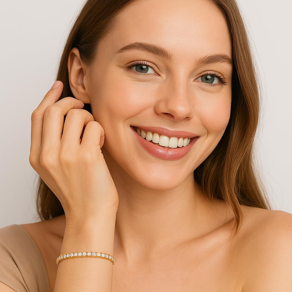 Tennis Bracelet | 2mm 14K Gold/White Gold Plated Cubic Zirconia Silver, Gold Bracelets for Women | Elegant CZ Tennis Bracelet for Women, Thin,