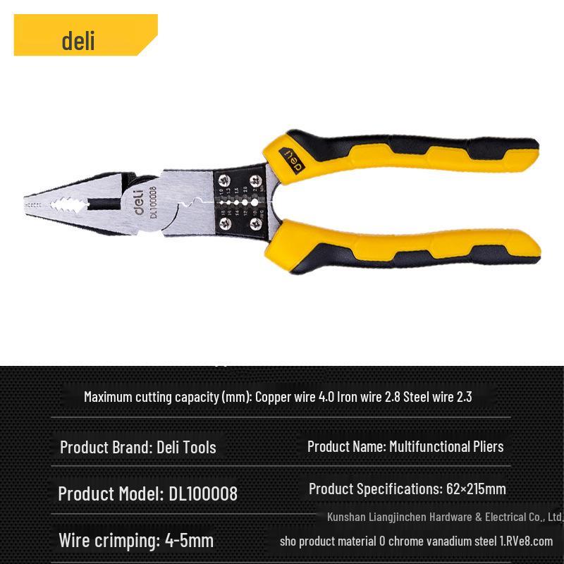 Deli Tools 8.5 Multifunctional Electrician Wire Stripping & Cutting Pliers DL100008