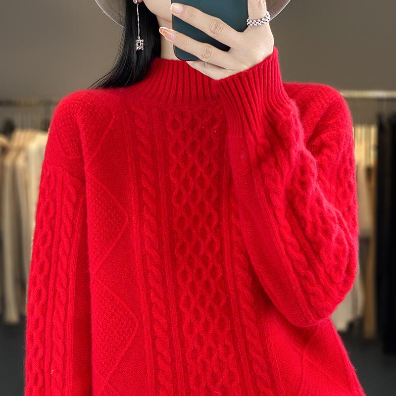 

Women s Cashmere Sweater Thickened Qinghe Cashmere 30% Cashmere 70% Wool Women s Autumn and Winter Cashmere Pullover Soft and Warm XXL червоний