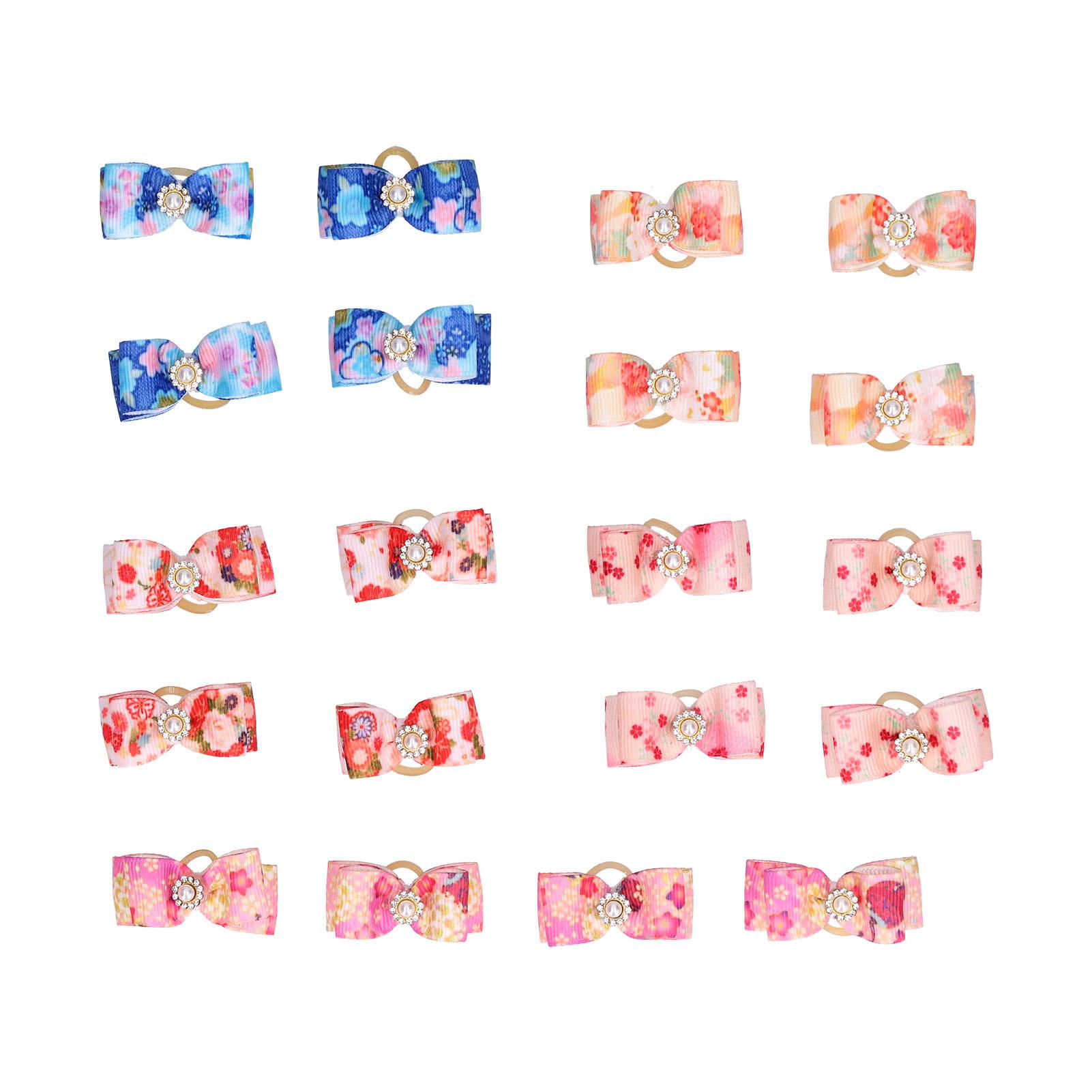 Outsideworld 20 Pcs Puppy Hair Bows Cute Pet Bowknot Hair Grooming Accessories With With Rubber Bands Rhinestone Pearls