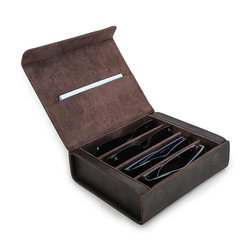Set of 4 Handmade Vintage Crazy Horse Leather Eyeglass Cases with Magnetic Snap Closure