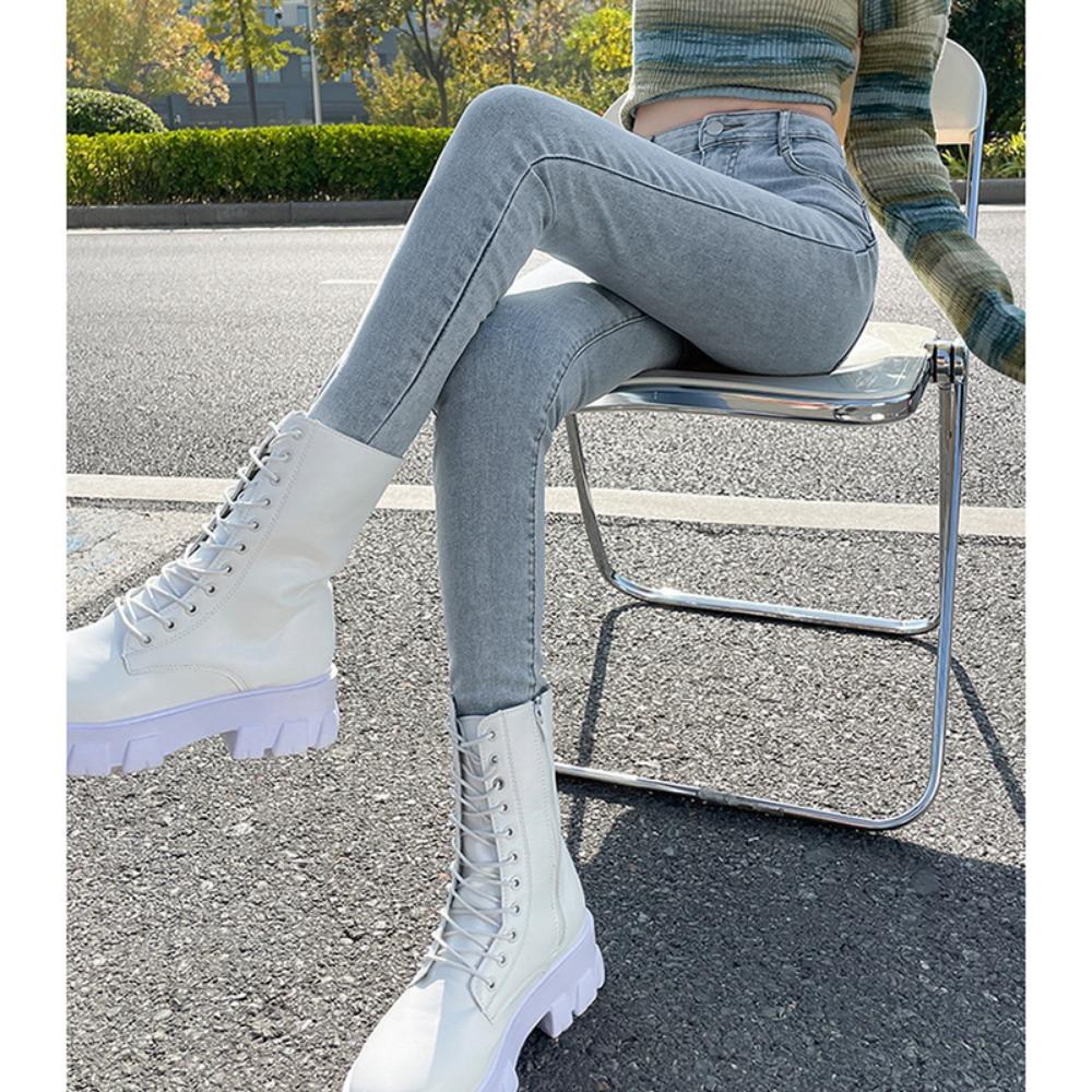 Simple High-waisted Elastic Small-footed Jeans for Women's Autumn and Winter 2025 New Thin and Slim Small Pencil Pants