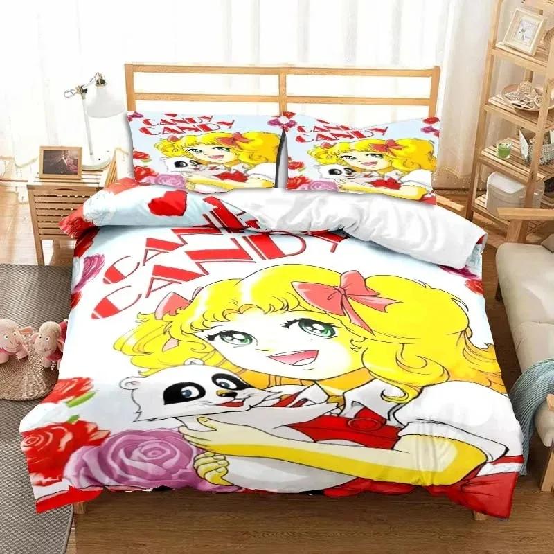 3D Print Manga Candy Cute Cartoon Bedding Set Double Twin King Duvet Cover Comforter Pillowcase Boys Girls Adults Bedroom