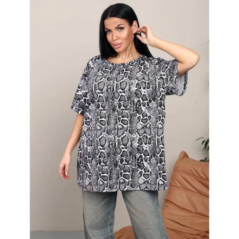 Damen T-Shirt Unregelmäßiger Geometrischer Druck Kurzärmelig Mode Lässig Oversize Kurzarm Damen Sommer T-Shirts Tops Kleidung