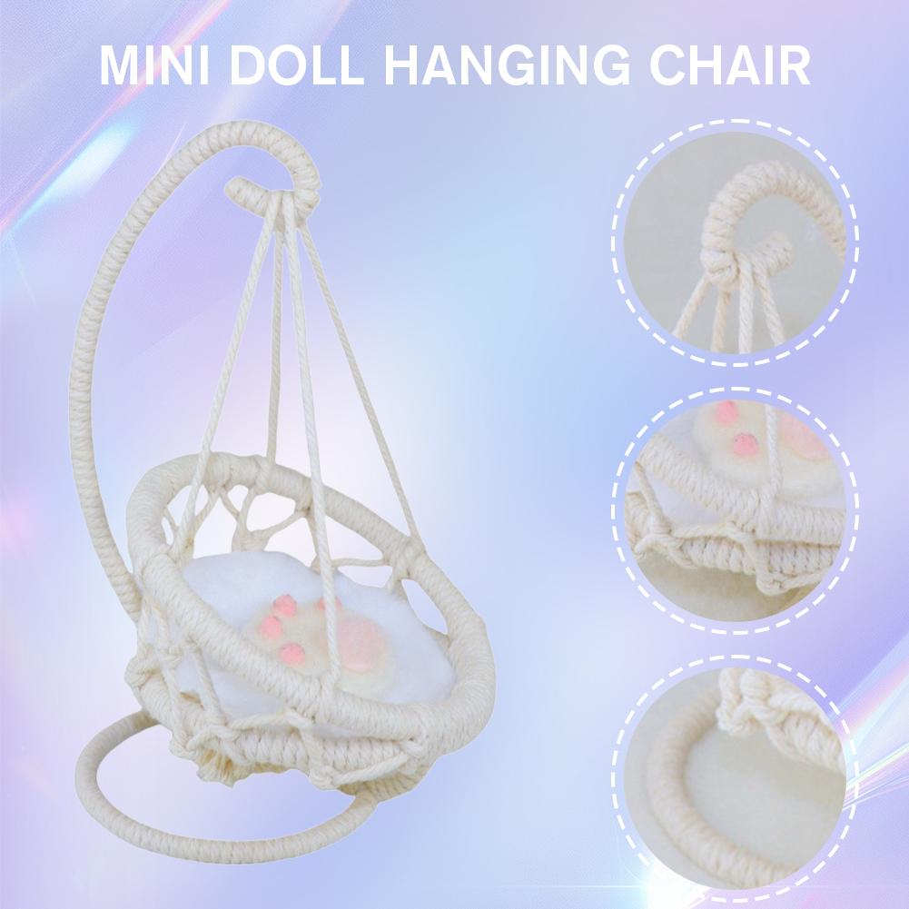 24cm Handwoven Doll Swing Chair Cotton Baby Hanging Bed Kids Playground Swing Chair Soft Doll Cradle for Girls