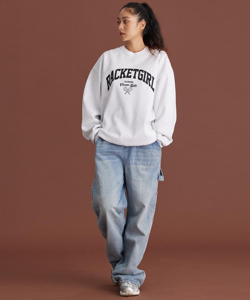 CREAM SODA LAB Racket Girl Light Gray Black Sweatshirt
