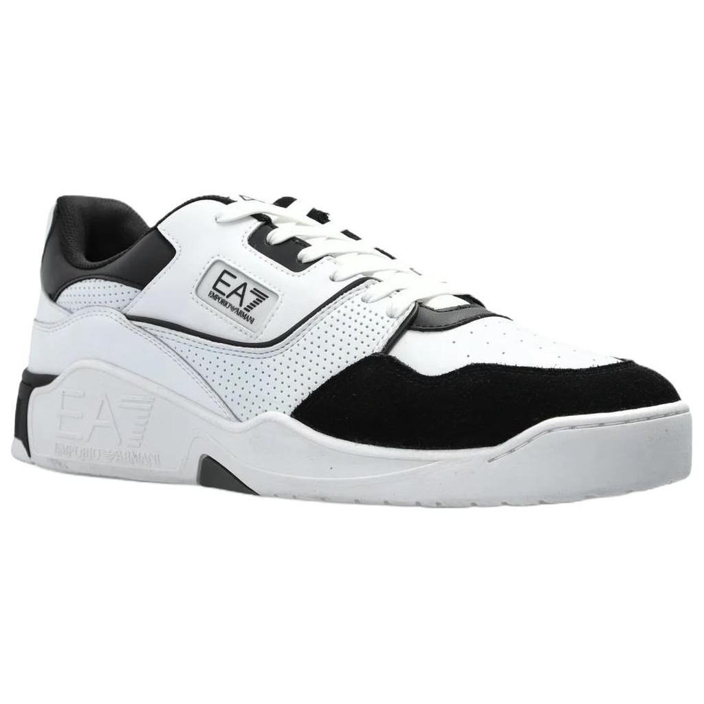 Emporio Armani EA7 Perforated Round Toe Lace-Up Logo Print Low-Top Sneakers Unisex Sneakers White Black X8X187XK402C695