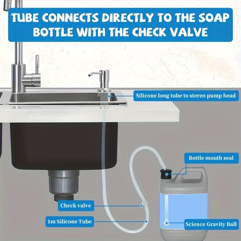 1 Set of Kitchen Sink Liquid Soap Dispenser, Extended Tube with Stainless Steel Push Head,soft Hose-equipped Soap Bottle Accessory,sink Detergent Pump