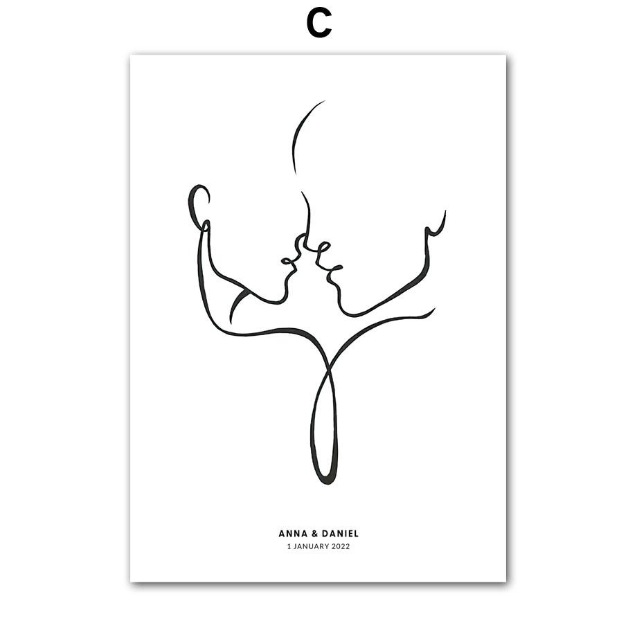 Line Drew Couple Lovers Name Special Date Customized Nordic Posters And Prints Wall Art Canvas Painting Home Decoration Pictures