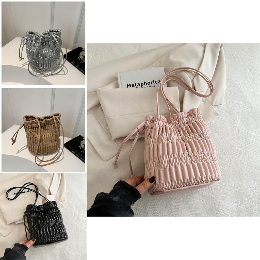 White Pink Silver Black Khaki Chic Street Style Pu Bucket Bag 2024 Summer Fashion Commuter Underarm Bag