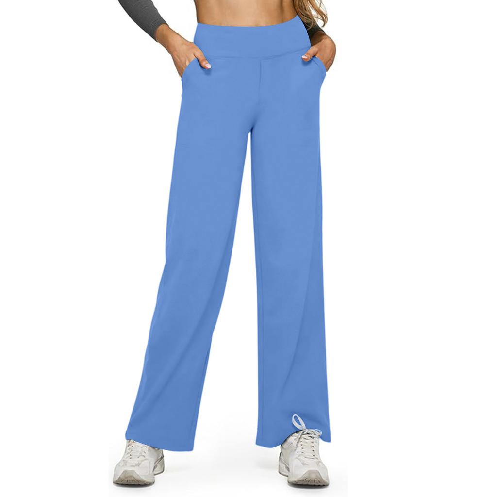 Women High Waist Wide Leg Lounge Pants with Pockets Soft Stretchy Loose Fit Yoga Trousers for Casual Wear