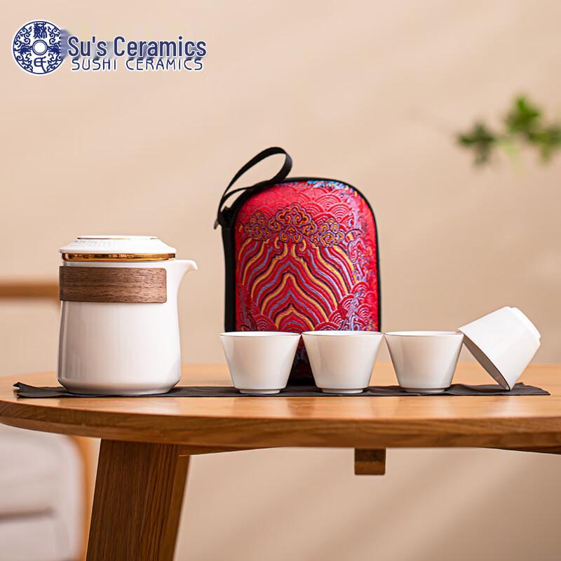 

Gold-Painted Ceramic Portable Travel Tea Set