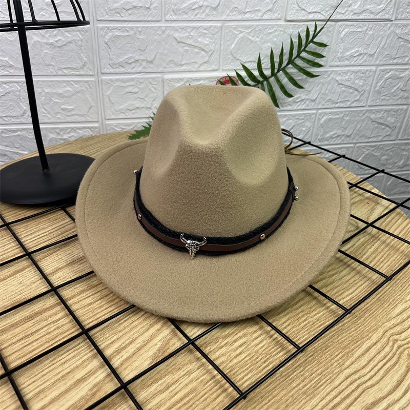 New Horn Head Belt Cowboy Hat Fashionable Jazz Hat Retro Tweed Hat Black Top Hat Trendy