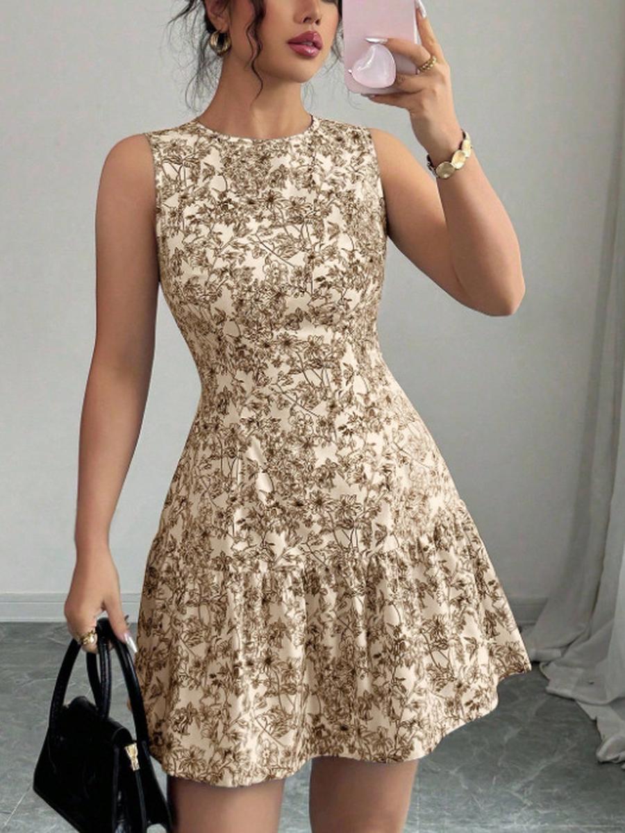 Богемное Французское Элегантное Платье Мини без Рукавов с Цветочным Принтом и Завязками на Спине S