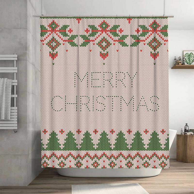 

Knit Style Merry Christmas Shower Curtain, Vintage Red Green Pattern For Cozy Festive Bathroom Decor, Warm Holiday Ambiance W60H190(CM)-1 Pcs