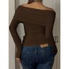 Casual Solid Off-Shoulder Basic T-Shirt Women Chic Office Lady Long Sleeve Pullover Top Vintage Autumn Clothes
