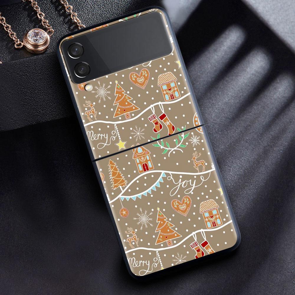 Hülle für Samsung Galaxy Z Flip 3 4 5G Schwarz Hart PC Telefongehäuse Z flip4 Luxus Segmentierte Abdeckung Weihnachten Cartoon