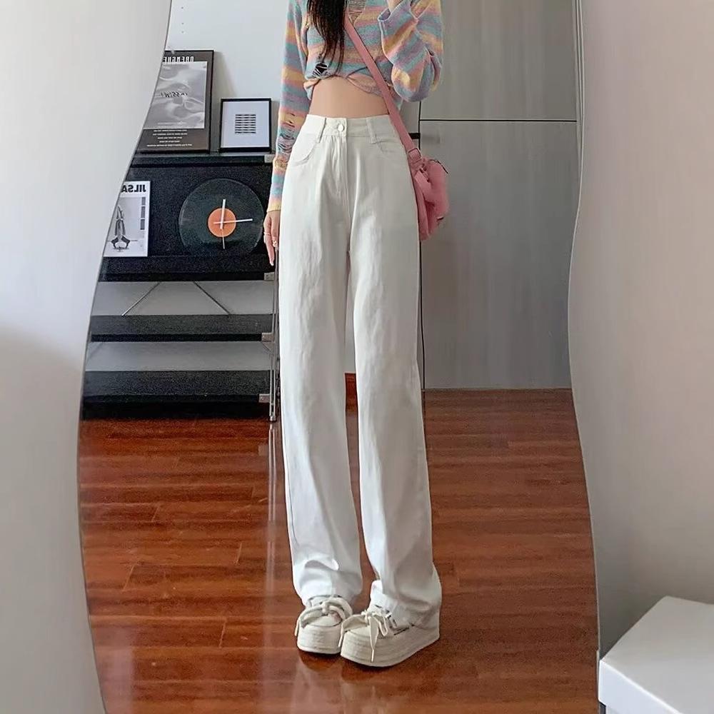 Women's High Waist Light Color Wide Leg Jeans - Spring/Summer 2025 Korean Style, Floor-Length, Slimming, Thin and Versatile Straight Leg Pants