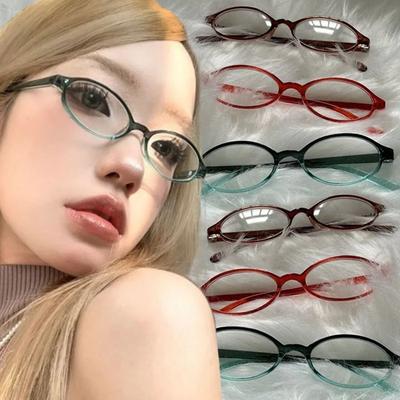 Damen Retro Ovale Brille Mädchen Y2K Rot Grün Rahmen Glasbrille Dekorative Computer Anti-Blau-Brille mit Seaside Driving