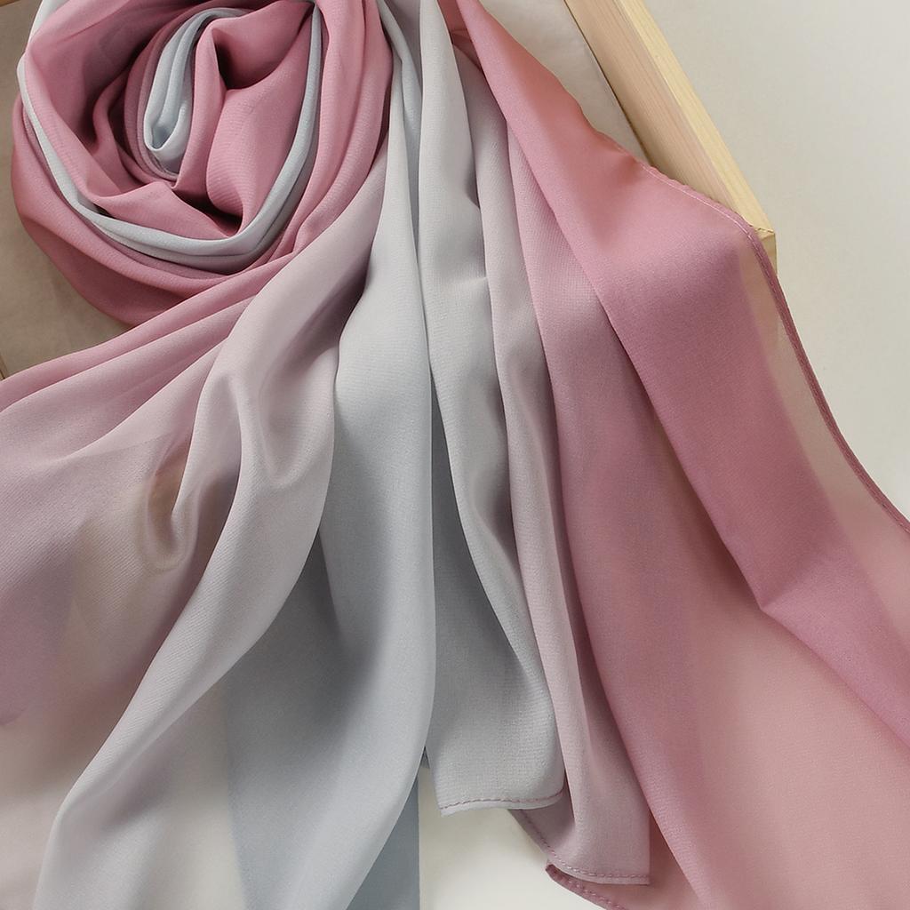 Summer Women Gradient Chiffon Hijab Scarf Long Shawl Muffler High Quality Fashion Muslim Headband Neckerchief 180*70Cm