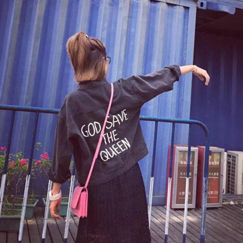 

Яркая женская джинсовая куртка в корейском стиле, короткая, свободного кроя, с длинными рукавами, идеально подходит для весны и осени. M