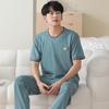 New pajamas men's summer pure cotton short-sleeved trousers youth cotton thin large-size outer loungewear suit
