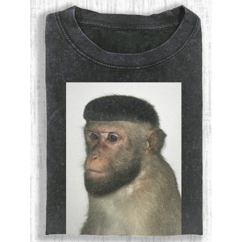 

European sizes 230g Washed Fun Monkey Print, Suitable for Casual Wear, Unisex, Thoughtful Gift for Cute Animal Lovers 5XL чорний