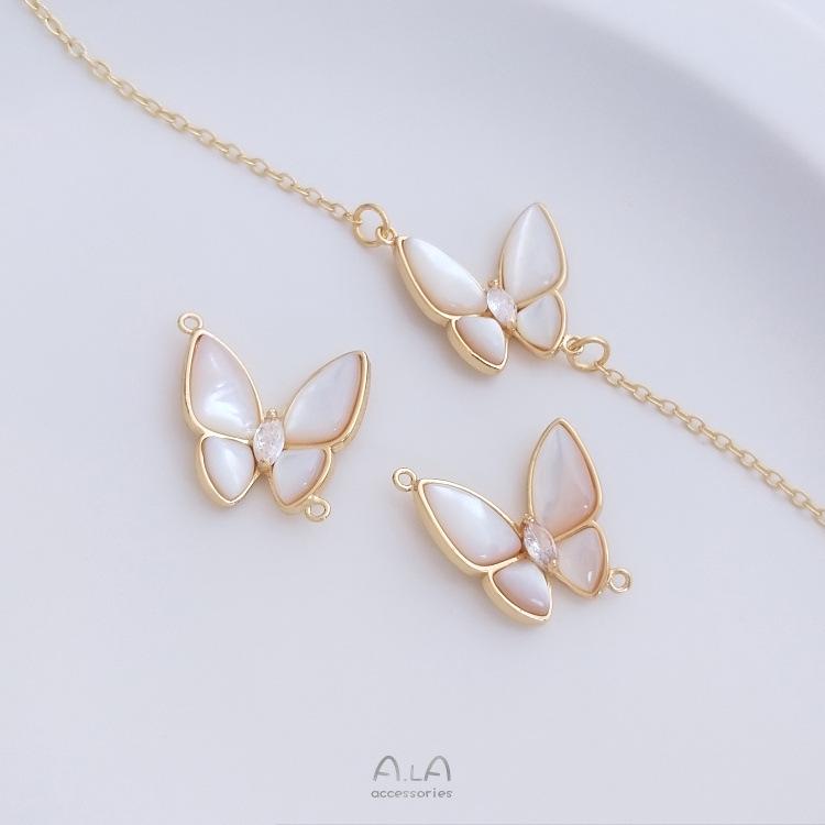 Abalone Butterfly Double Pendant 14K Gold-Filled Necklace & Bracelet Shell Charm Set