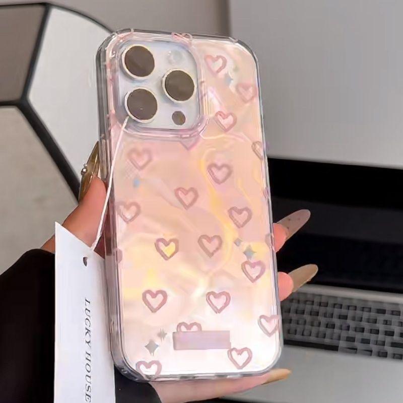 Ins Water Corrugated Powder Love for Apple 16 Couple Phone Case 15promax Premium