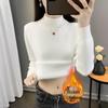 Women's Plus Size Velvet-Lined Knit Pullover - Slim Fit, Thickened Half-High Collar for Autumn/Winter