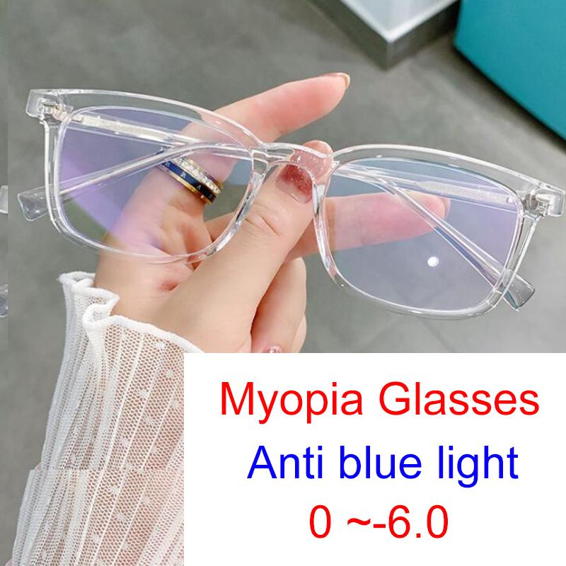 Clear Frame Small Rectangle Blue Light Blocking Glasses for Women Men Myopia Computer Eyewear Transparent Optics