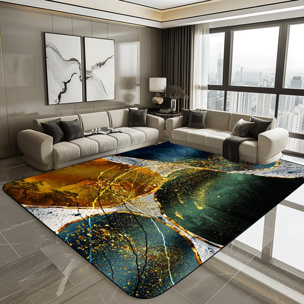 Covor Modern 3D pentru Living, Luxos, cu Decorațiune Aurie, Covoraș de Podea pentru Hol, Zona Sofa, Covor Abstract, Dormitor, Dressing, Covor Moale, Antiderapant