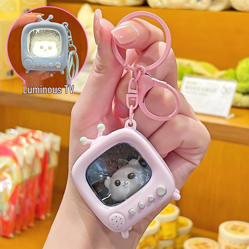 2025 Luminous Cartoon Cat TV Keychain: Exquisite Backpack Pendant for Students