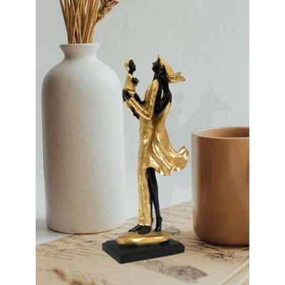 Lavish Golden Black Resin Couple Statue with Child for Home Decor (Pack of 1, Black & Golden)