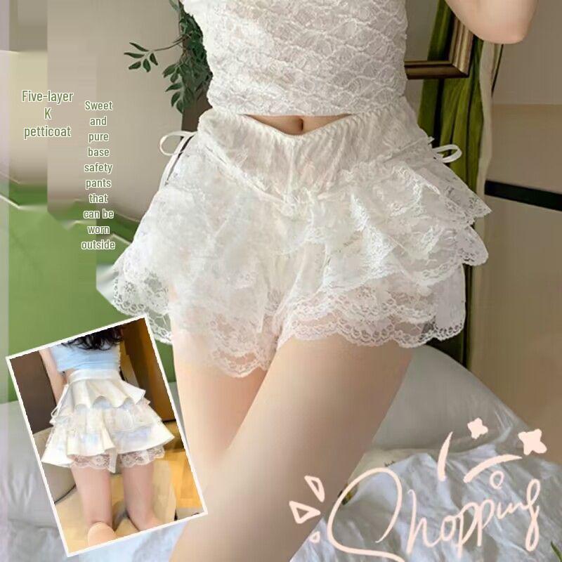 Women's Breathable Five-Layer Lace Puffy Mini Skirt Leggings - Anti-Exposure Summer Pumpkin Pants