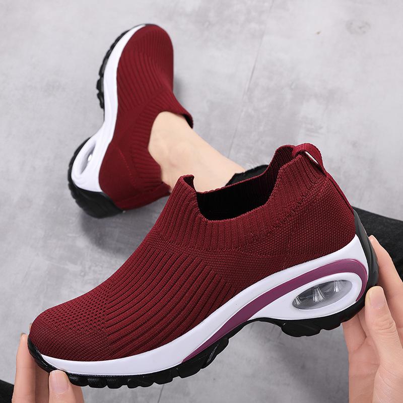 Fashion Women Spring Casual Sport Shoes for Women Red Air Cushion Running Shoes Breathable Knitted Sneakers Lightweight Leisure Sneakers