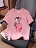 Unisex Pink Leopard Print Short Sleeve Cotton Top