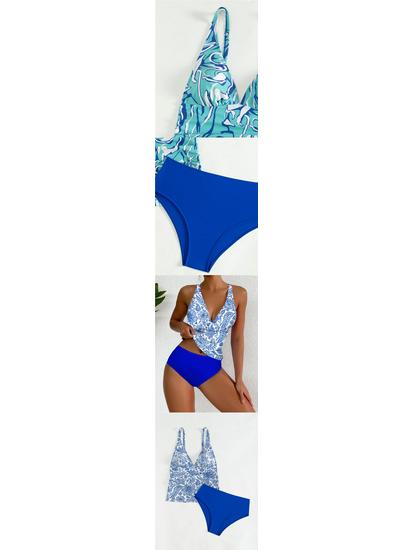 Huludao 2024 Deep V Floral Strappy Two-Piece Swimsuit for Women