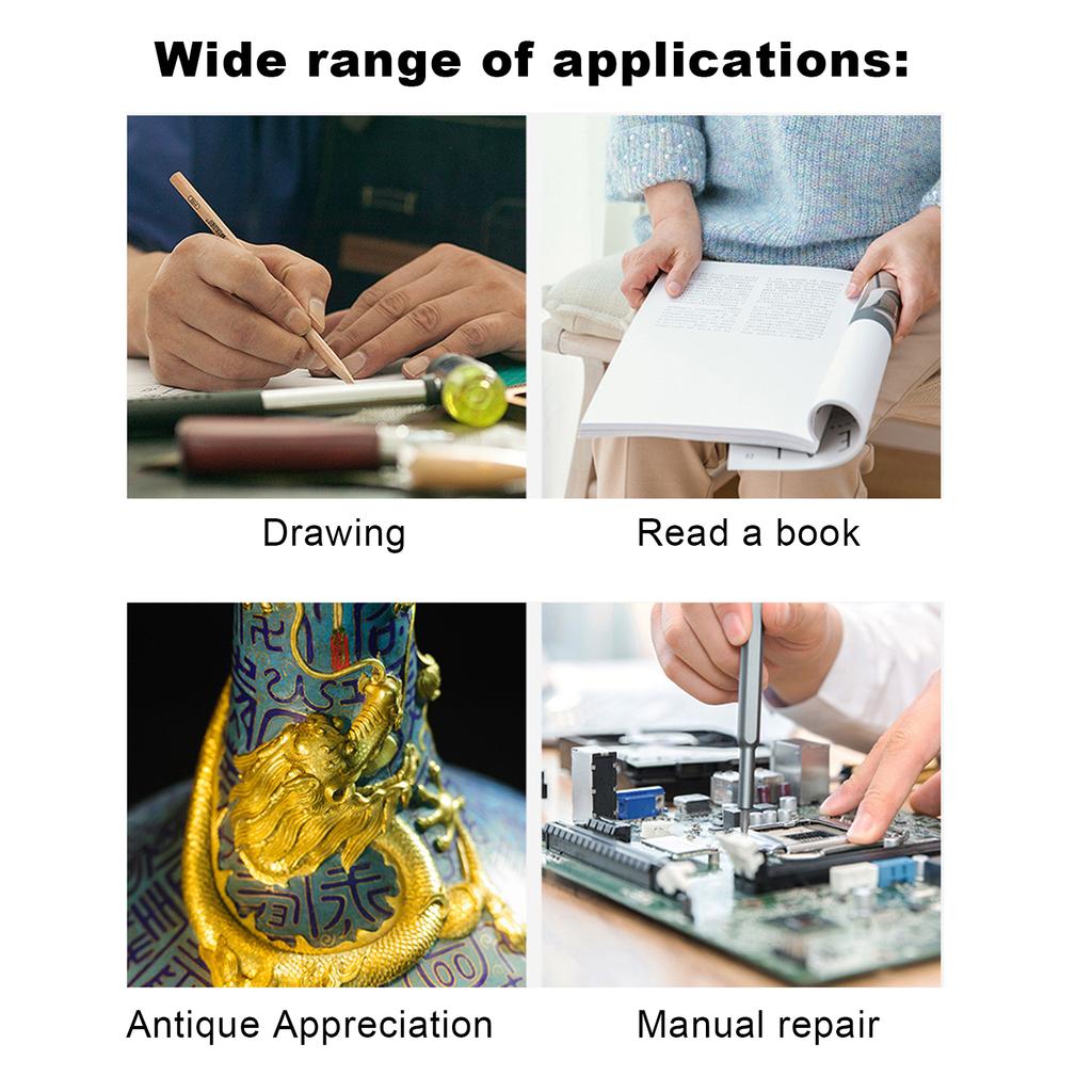 Headband Magnifier Glasses Hands Free LED Light Head Loupe for Jeweler Repair Reading