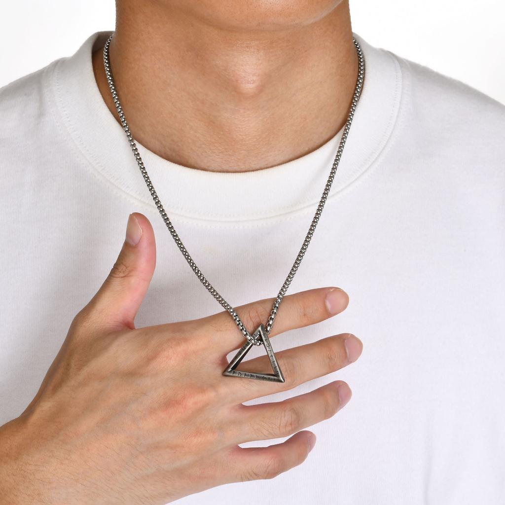 Nordic Triangle Pendant Necklaces for Men Boys,Waterproof Stainless Steel Pendant Necklaces with 50-70CM Box Chain,Stylish Gifts