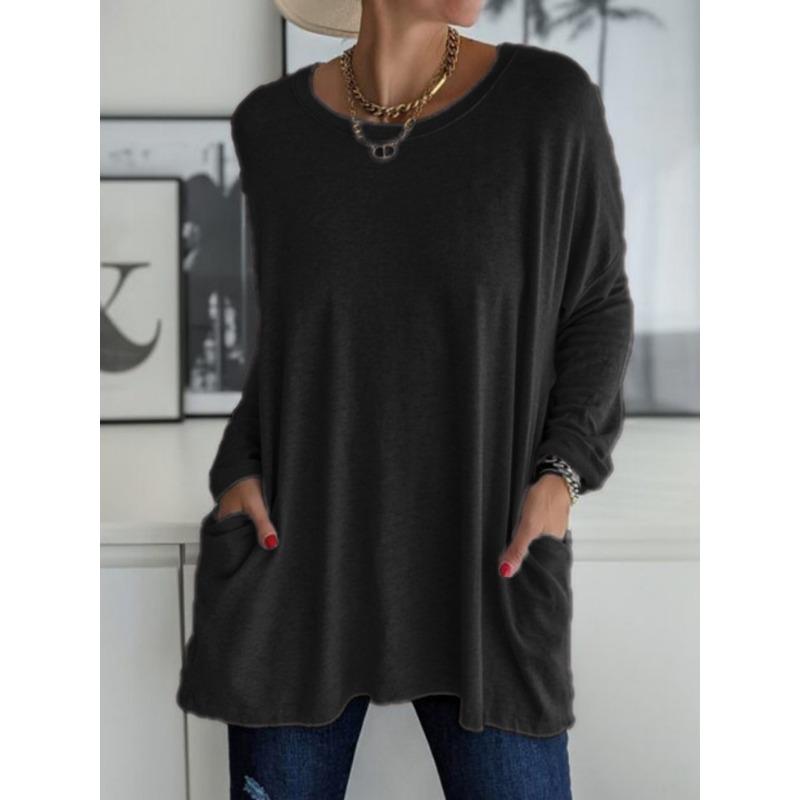 

Round Neck Long Sleeved Loose Casual Women s T-shirt XXL