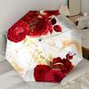 Elegant Red Rose Floral Automatic Opening Folding Umbrella with Gold Accents - Portable 3-Fold Design, Iron Frame Outdoor Umbrella for Festi