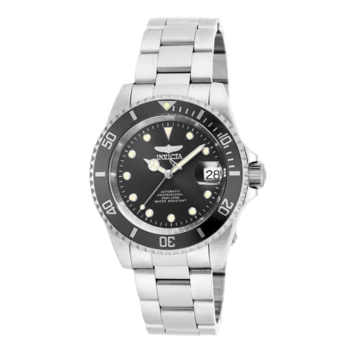 Invicta Pro Diver Automatic Watch, 40mm Case, Silver Stainless Steel Strap, Black Dial, Men's, 17044, Officially Imported