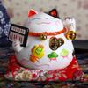 Chat porte-bonheur Maneki Neko en céramique japonaise de 4,5 pouces, décoration de la maison, ornements, cadeaux d'affaires, tirelire, chat porte-bonheur, artisanat Feng Shui